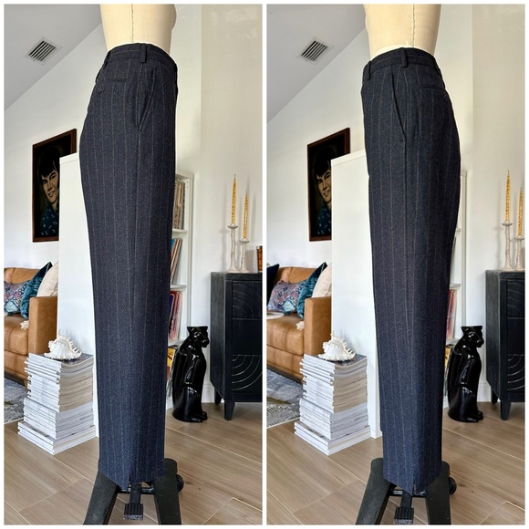 Vintage 90’s DKNY Pinstriped Wool High Waist Straight Leg Trousers - Picture 9 of 16